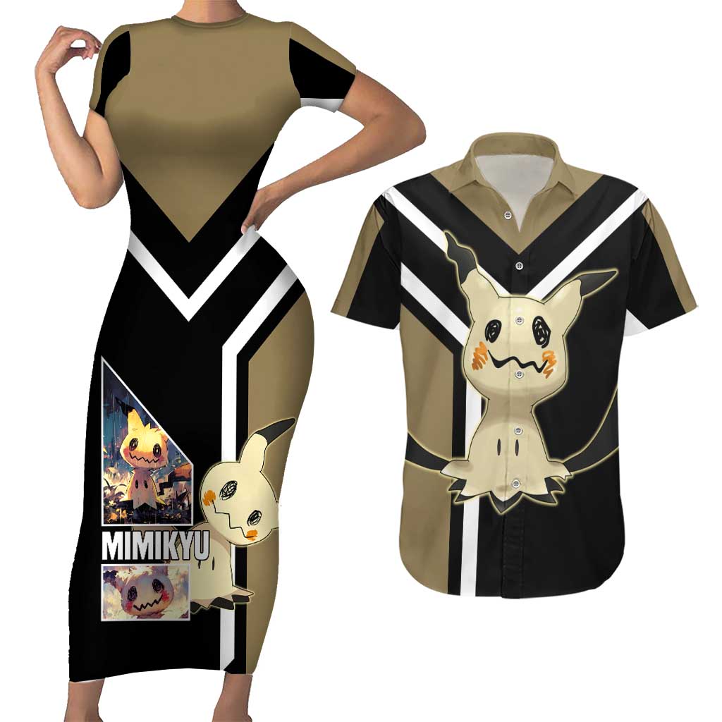 Mimikyu Couples Matching Short Sleeve Bodycon Dress and Hawaiian Shirt with Ghost and Fairy Type and Cute Spooky Design - The Mazicc