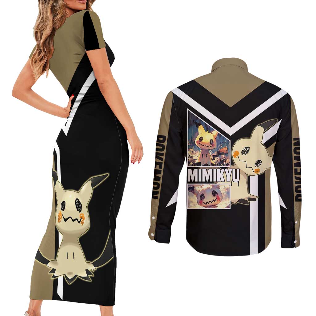 Mimikyu Couples Matching Short Sleeve Bodycon Dress and Long Sleeve Button Shirt with Ghost and Fairy Type and Cute Spooky Design - The Mazicc