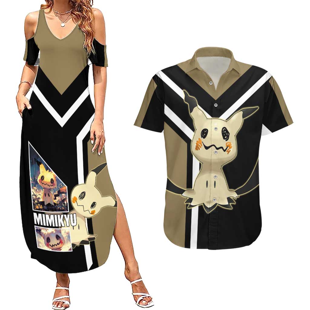 Mimikyu Couples Matching Summer Maxi Dress and Hawaiian Shirt with Ghost and Fairy Type and Cute Spooky Design - The Mazicc