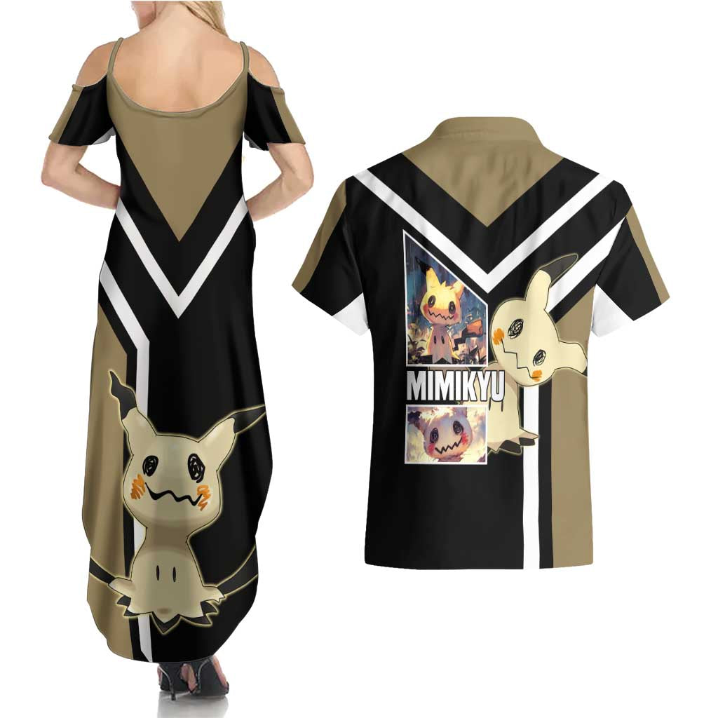 Mimikyu Couples Matching Summer Maxi Dress and Hawaiian Shirt with Ghost and Fairy Type and Cute Spooky Design - The Mazicc