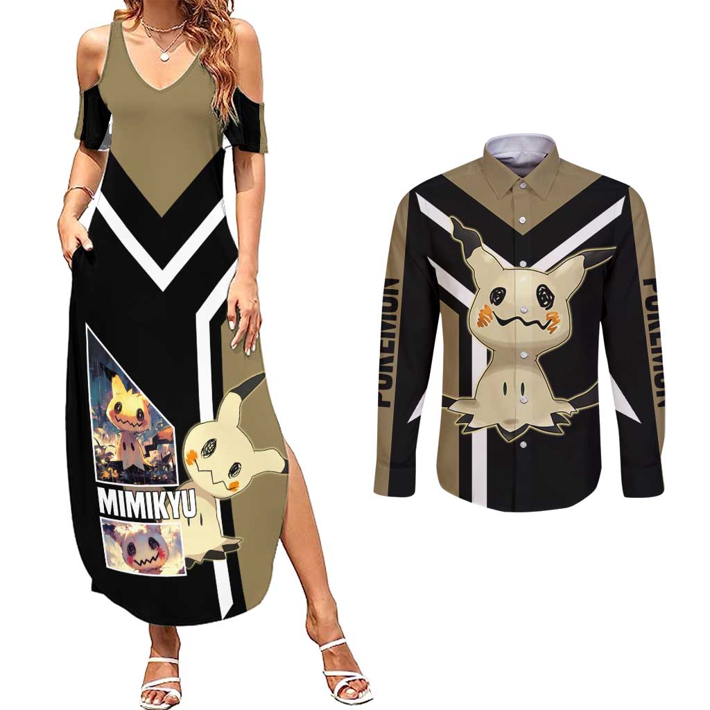 Mimikyu Couples Matching Summer Maxi Dress and Long Sleeve Button Shirt with Ghost and Fairy Type and Cute Spooky Design - The Mazicc