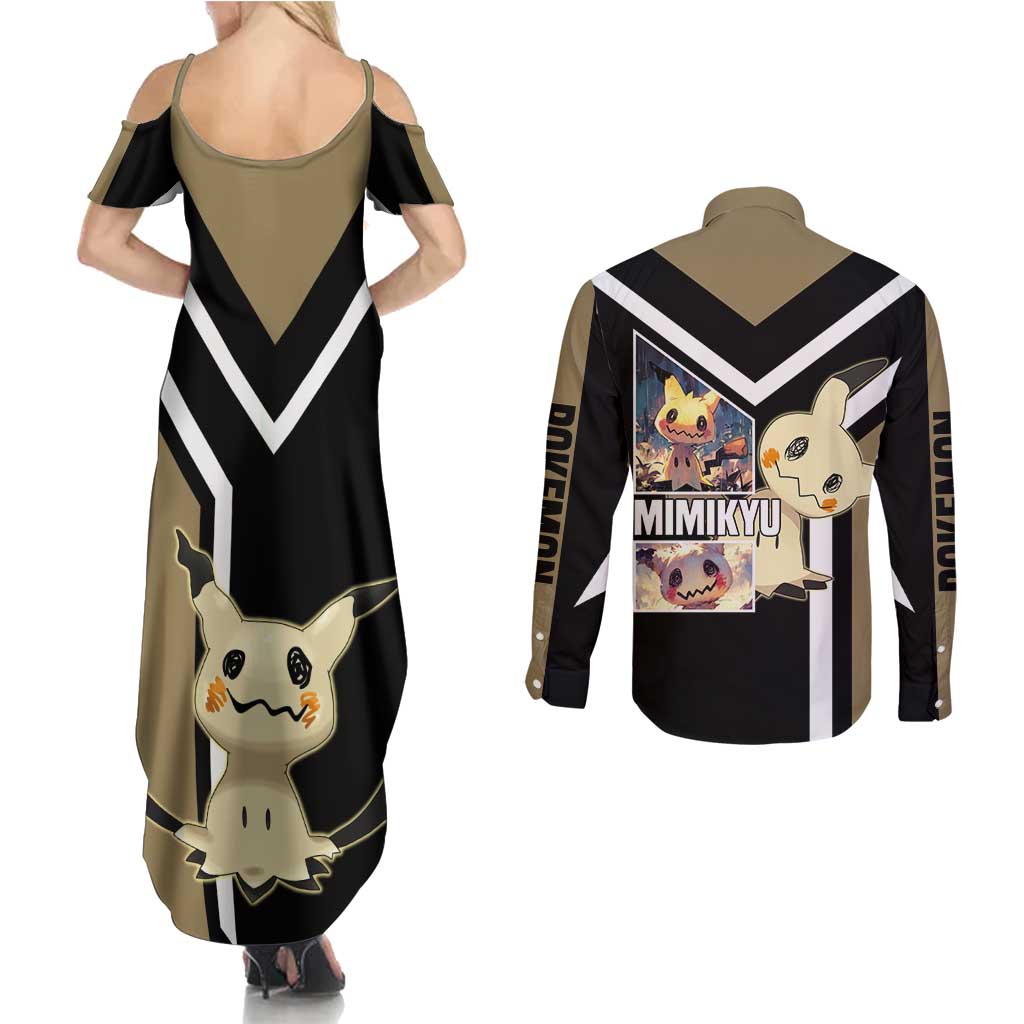 Mimikyu Couples Matching Summer Maxi Dress and Long Sleeve Button Shirt with Ghost and Fairy Type and Cute Spooky Design - The Mazicc