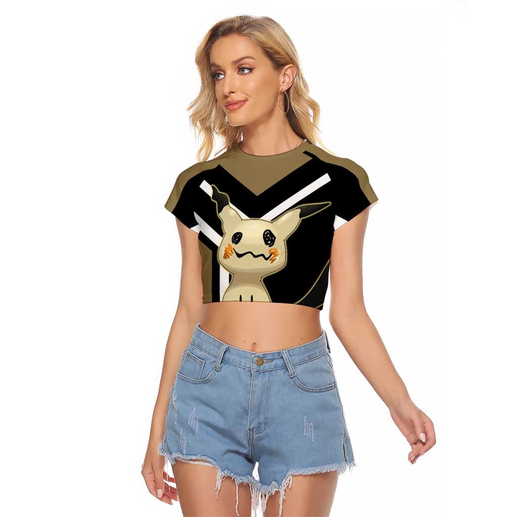 Mimikyu Raglan Cropped T Shirt with Ghost and Fairy Type and Cute Spooky Design - The Mazicc