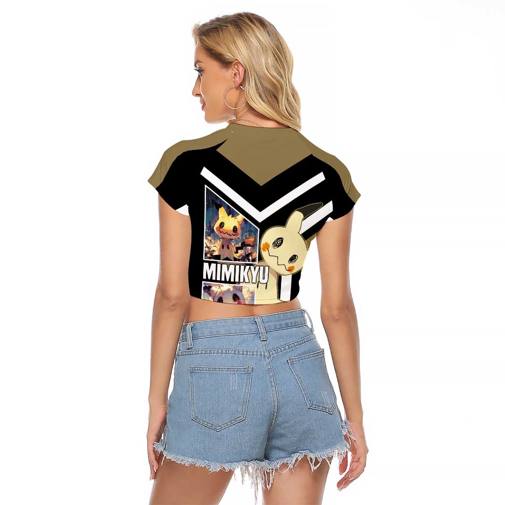 Mimikyu Raglan Cropped T Shirt with Ghost and Fairy Type and Cute Spooky Design - The Mazicc