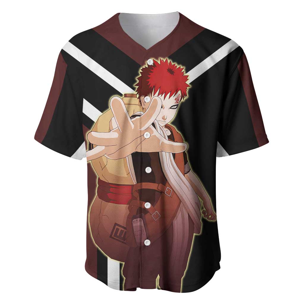 Gaara Naruto Baseball Jersey with Sand Powers and Intense Battle Pose Design - The Mazicc