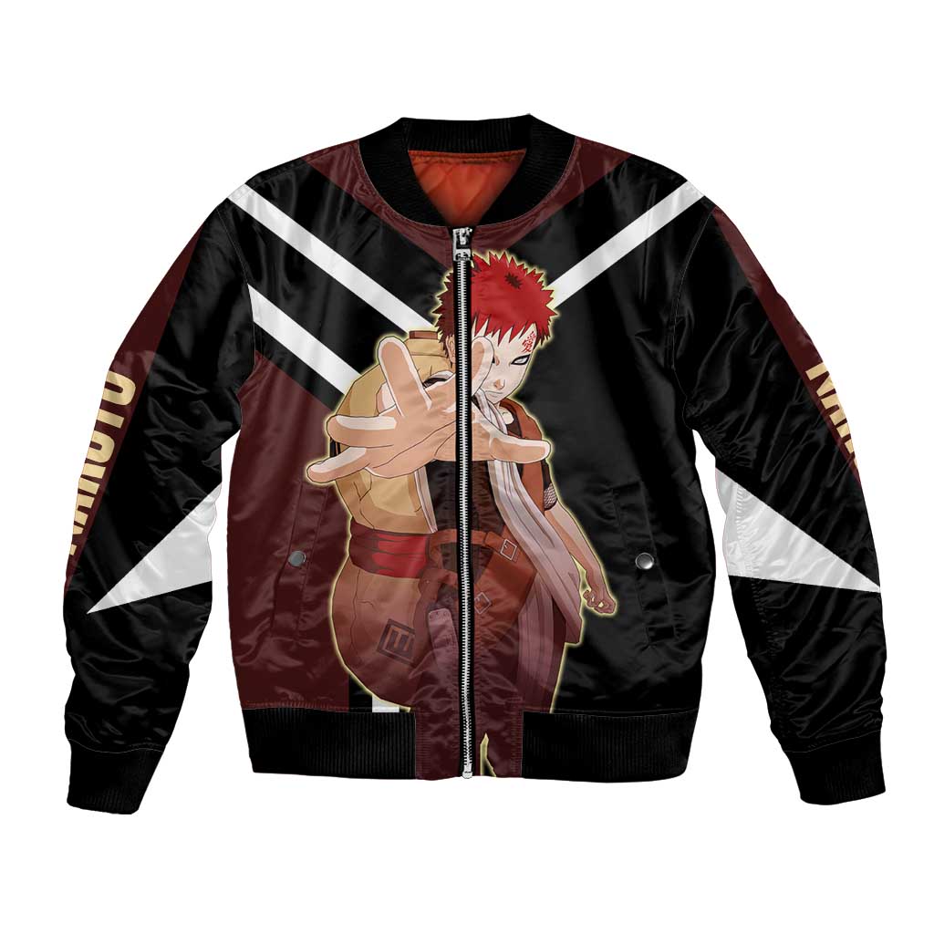 Gaara Naruto Bomber Jacket with Sand Powers and Intense Battle Pose Design - The Mazicc