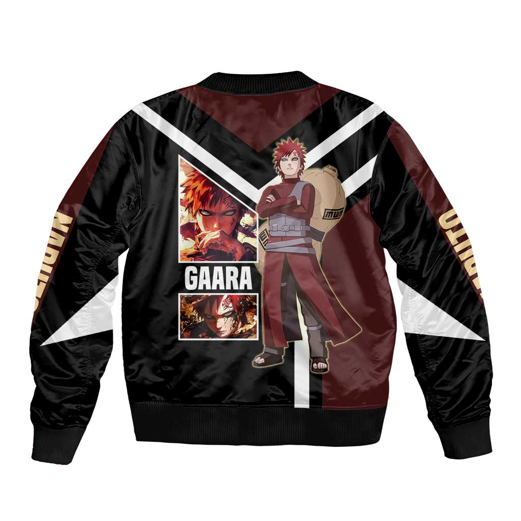 Gaara Naruto Bomber Jacket with Sand Powers and Intense Battle Pose Design - The Mazicc