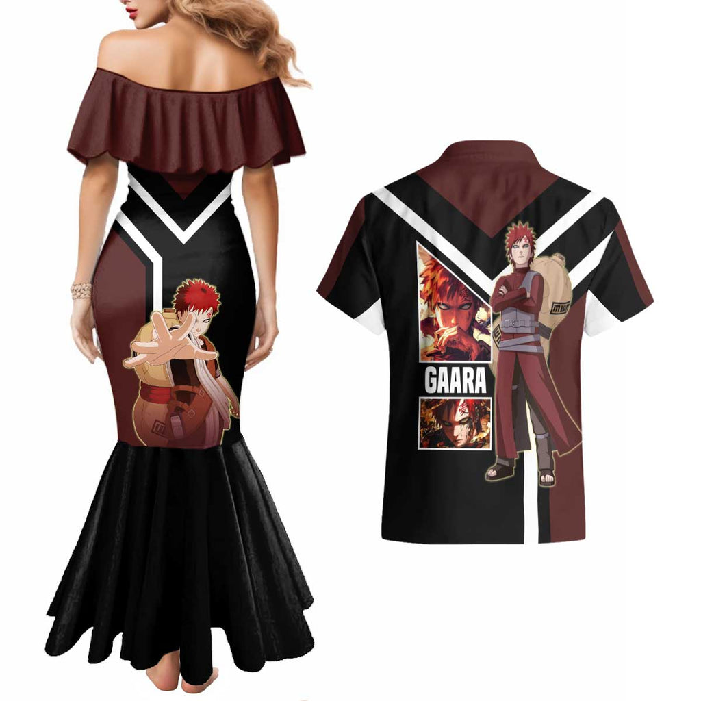 Gaara Naruto Couples Matching Mermaid Dress and Hawaiian Shirt with Sand Powers and Intense Battle Pose Design - The Mazicc