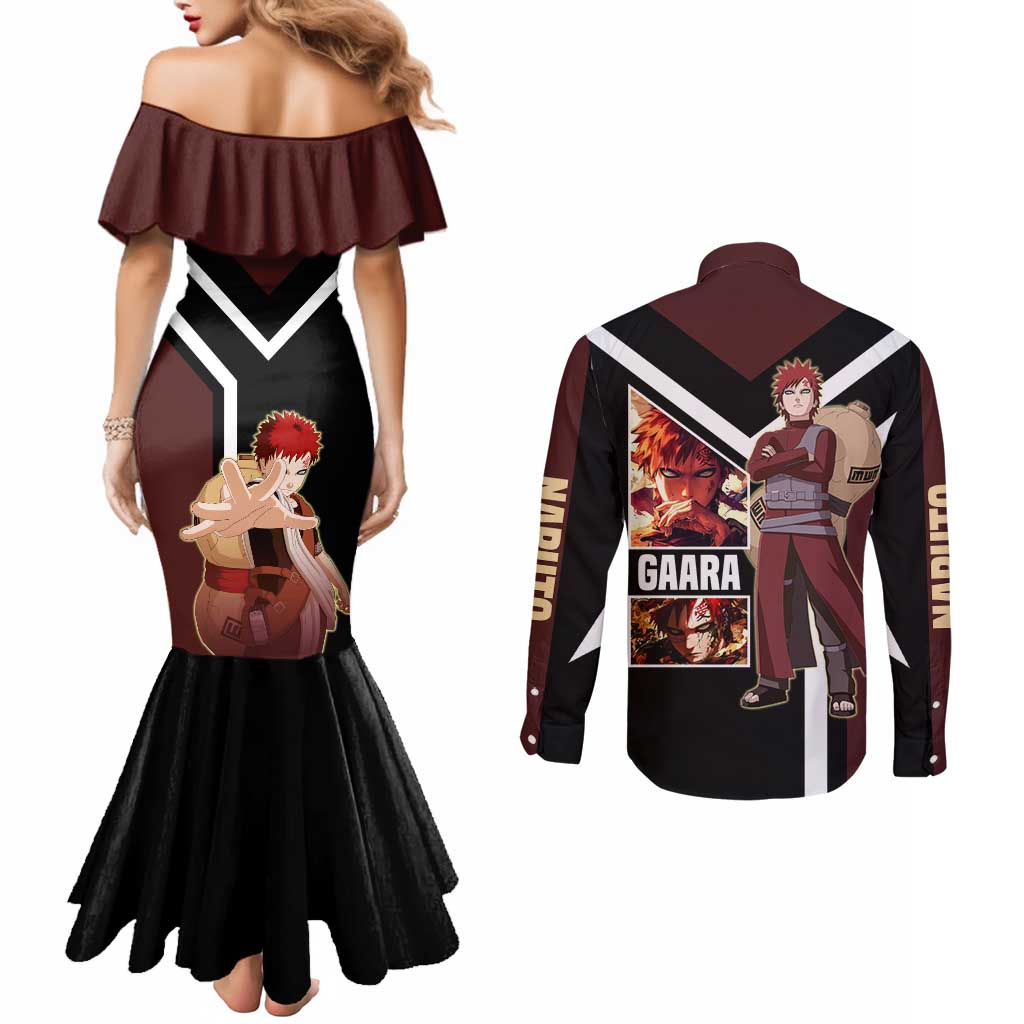Gaara Naruto Couples Matching Mermaid Dress and Long Sleeve Button Shirt with Sand Powers and Intense Battle Pose Design - The Mazicc