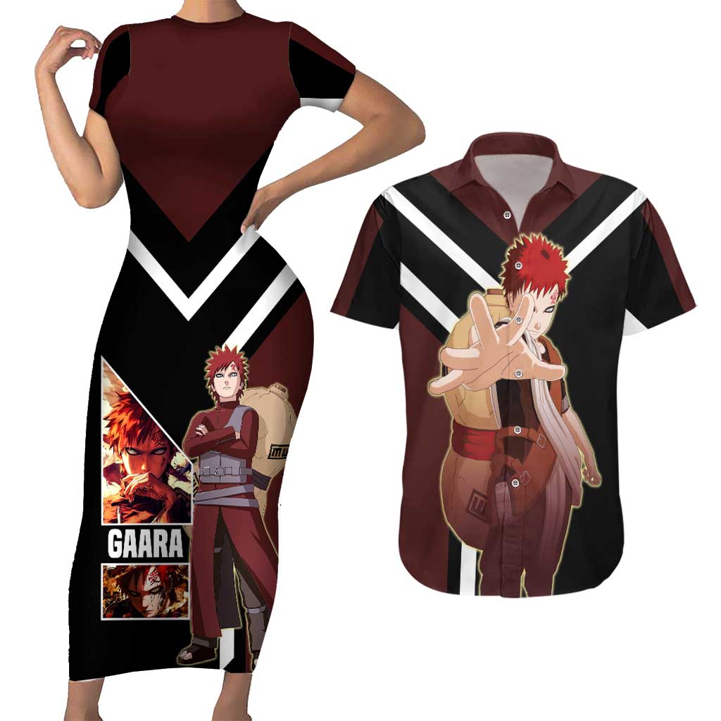 Gaara Naruto Couples Matching Short Sleeve Bodycon Dress and Hawaiian Shirt with Sand Powers and Intense Battle Pose Design - The Mazicc