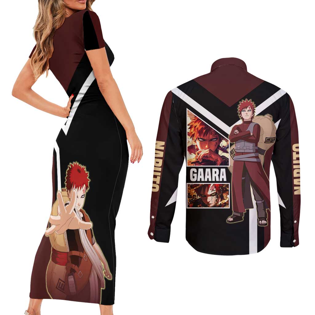 Gaara Naruto Couples Matching Short Sleeve Bodycon Dress and Long Sleeve Button Shirt with Sand Powers and Intense Battle Pose Design - The Mazicc