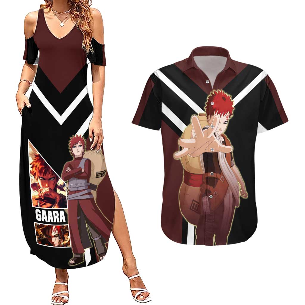 Gaara Naruto Couples Matching Summer Maxi Dress and Hawaiian Shirt with Sand Powers and Intense Battle Pose Design - The Mazicc