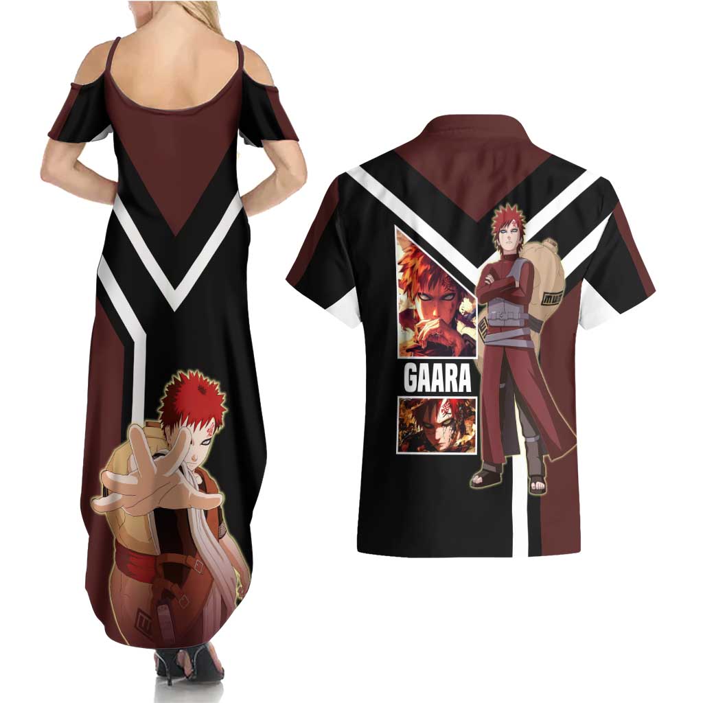 Gaara Naruto Couples Matching Summer Maxi Dress and Hawaiian Shirt with Sand Powers and Intense Battle Pose Design - The Mazicc