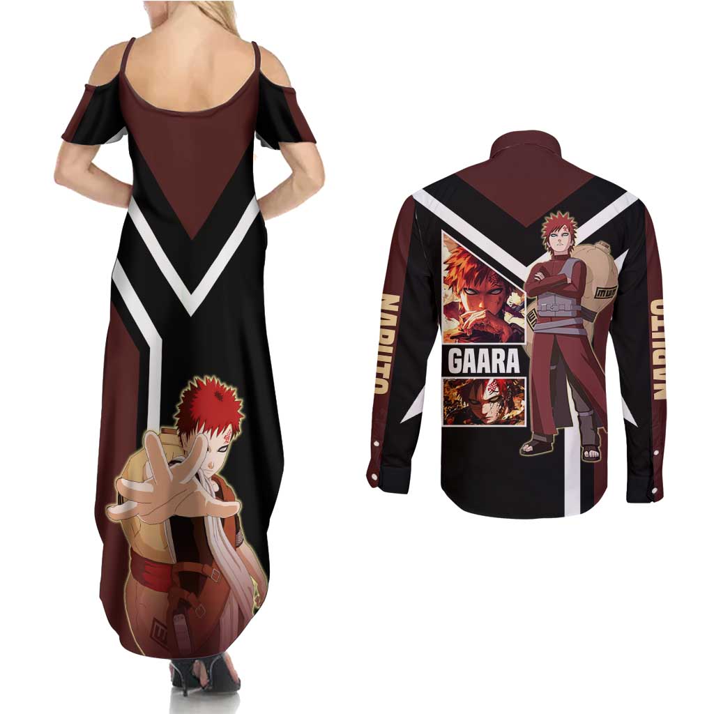 Gaara Naruto Couples Matching Summer Maxi Dress and Long Sleeve Button Shirt with Sand Powers and Intense Battle Pose Design - The Mazicc