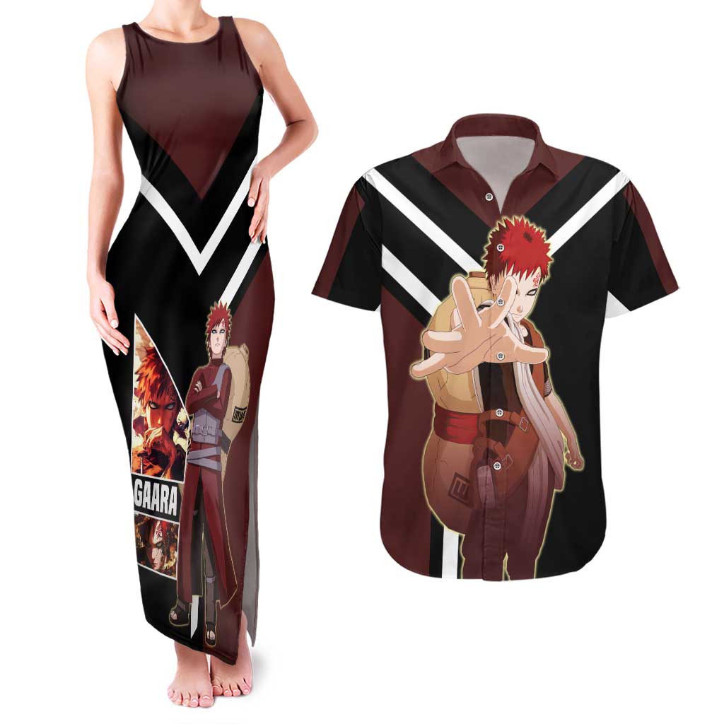 Gaara Naruto Couples Matching Tank Maxi Dress and Hawaiian Shirt with Sand Powers and Intense Battle Pose Design - The Mazicc