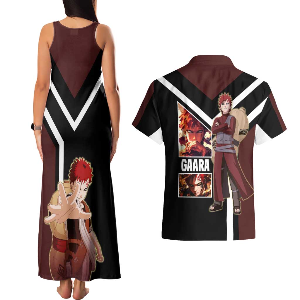 Gaara Naruto Couples Matching Tank Maxi Dress and Hawaiian Shirt with Sand Powers and Intense Battle Pose Design - The Mazicc