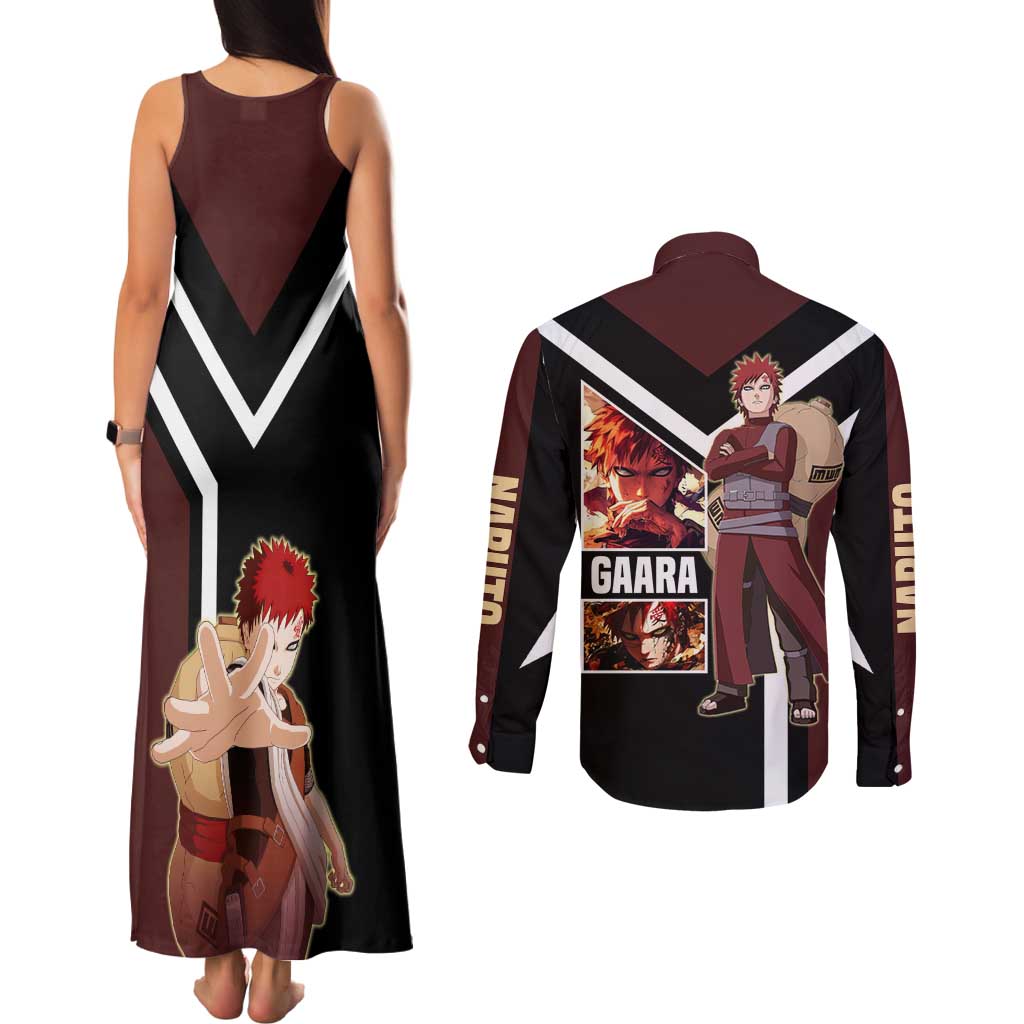 Gaara Naruto Couples Matching Tank Maxi Dress and Long Sleeve Button Shirt with Sand Powers and Intense Battle Pose Design - The Mazicc