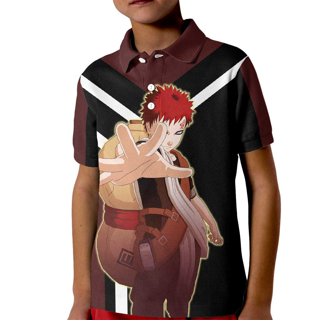 Gaara Naruto Kid Polo Shirt with Sand Powers and Intense Battle Pose Design - The Mazicc
