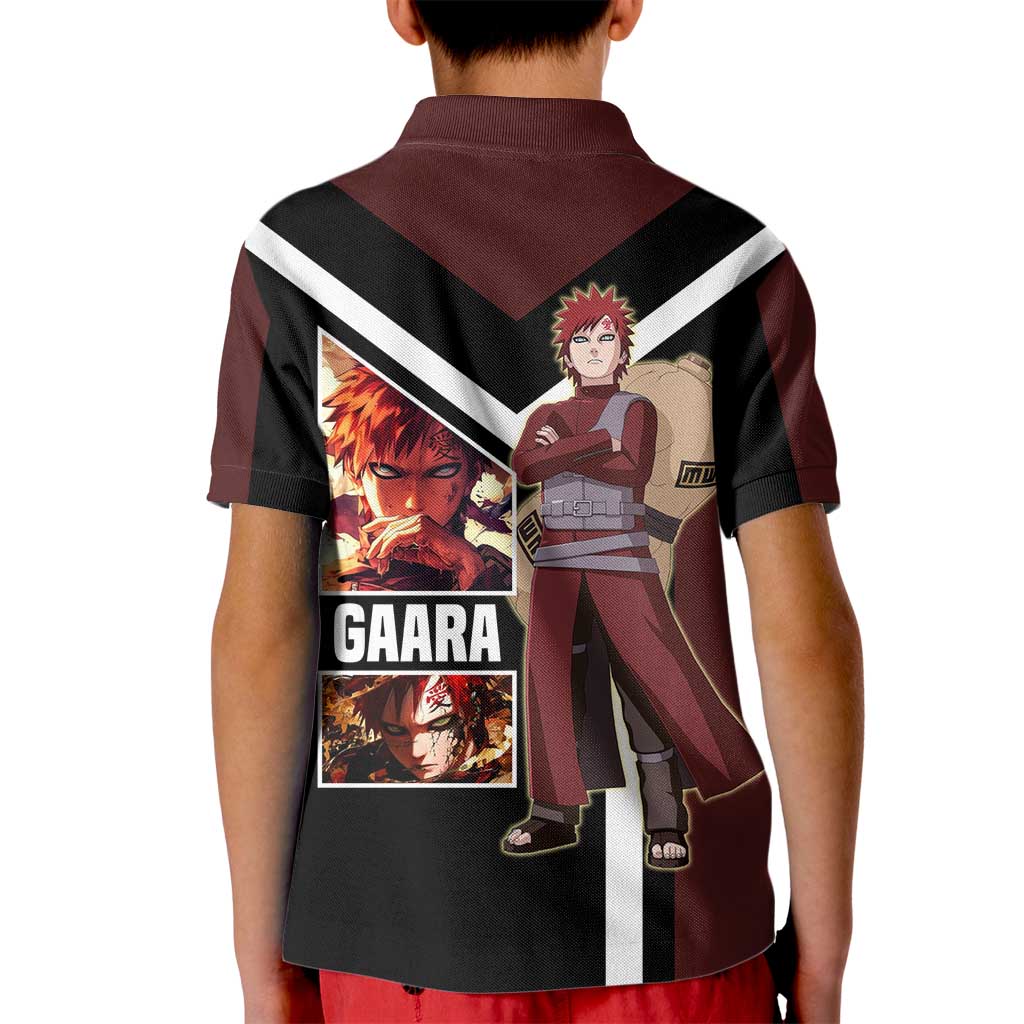Gaara Naruto Kid Polo Shirt with Sand Powers and Intense Battle Pose Design - The Mazicc
