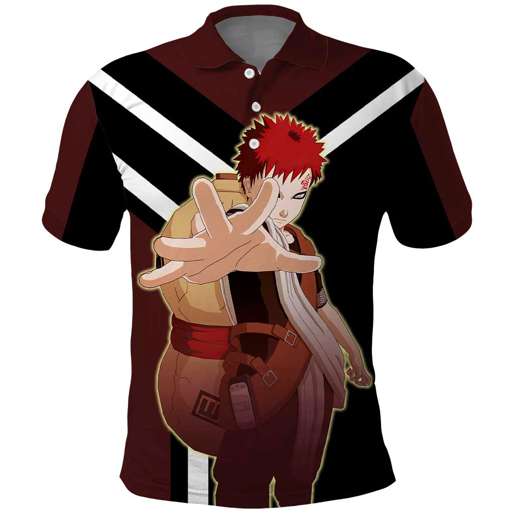 Gaara Naruto Polo Shirt with Sand Powers and Intense Battle Pose Design - The Mazicc