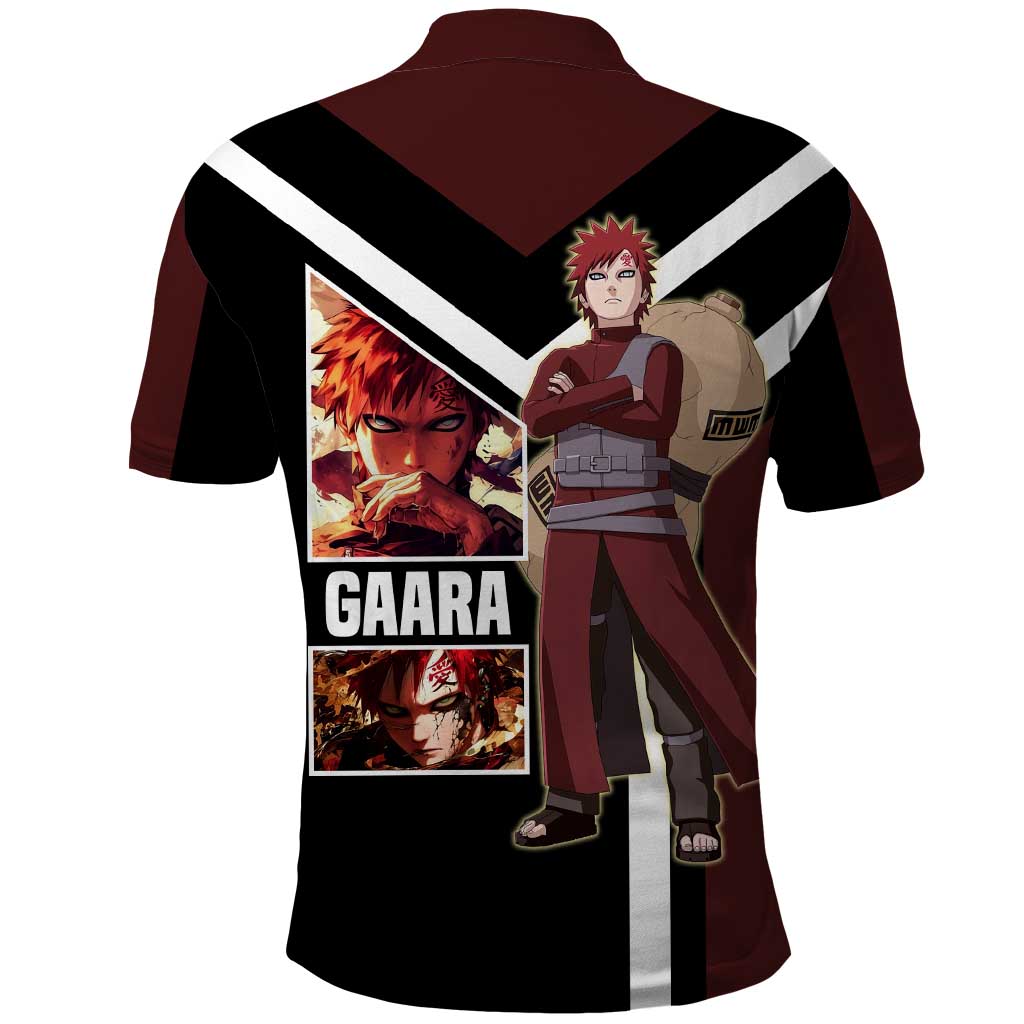 Gaara Naruto Polo Shirt with Sand Powers and Intense Battle Pose Design - The Mazicc