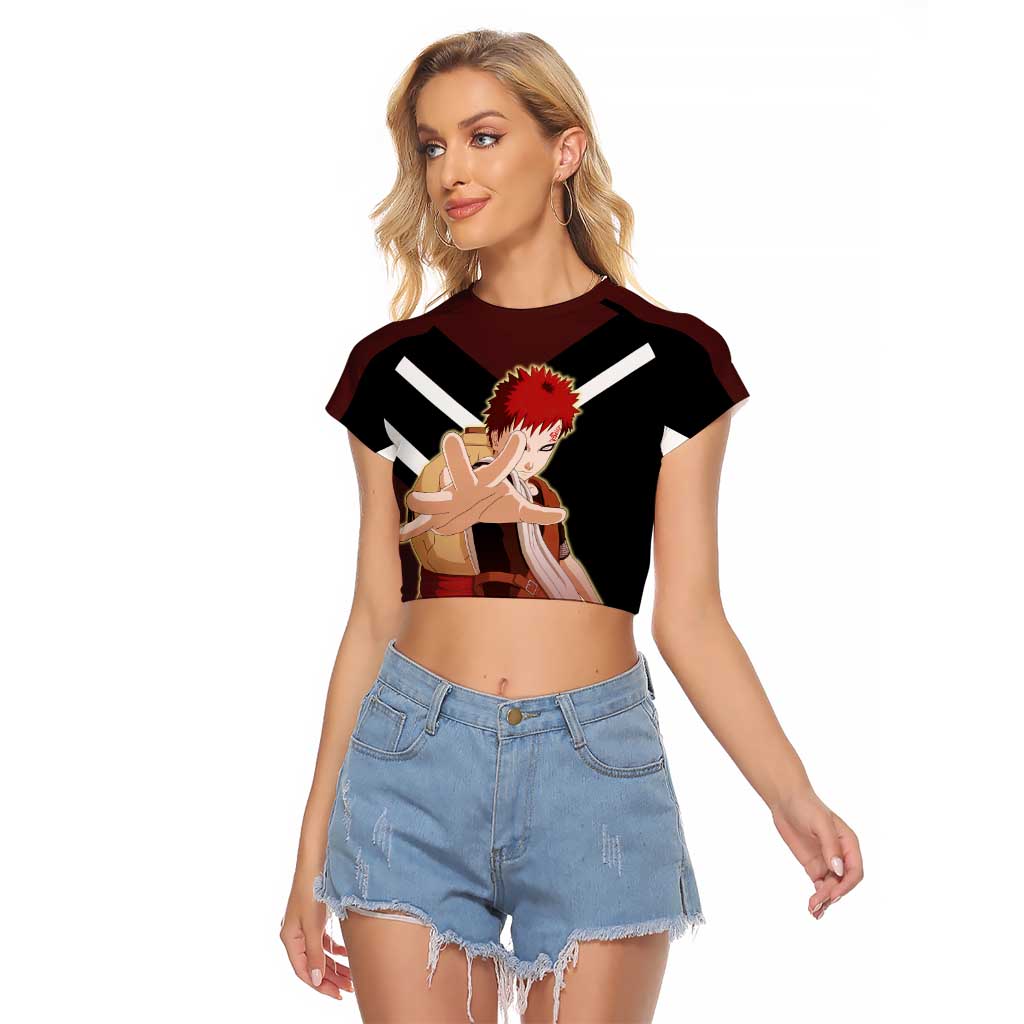 Gaara Naruto Raglan Cropped T Shirt with Sand Powers and Intense Battle Pose Design - The Mazicc