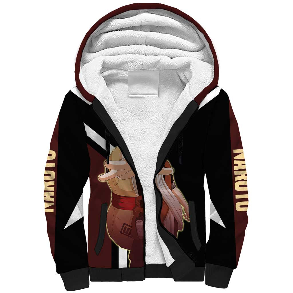 Gaara Naruto Sherpa Hoodie with Sand Powers and Intense Battle Pose Design - The Mazicc