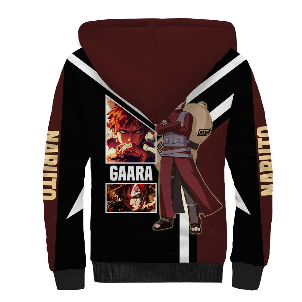 Gaara Naruto Sherpa Hoodie with Sand Powers and Intense Battle Pose Design - The Mazicc