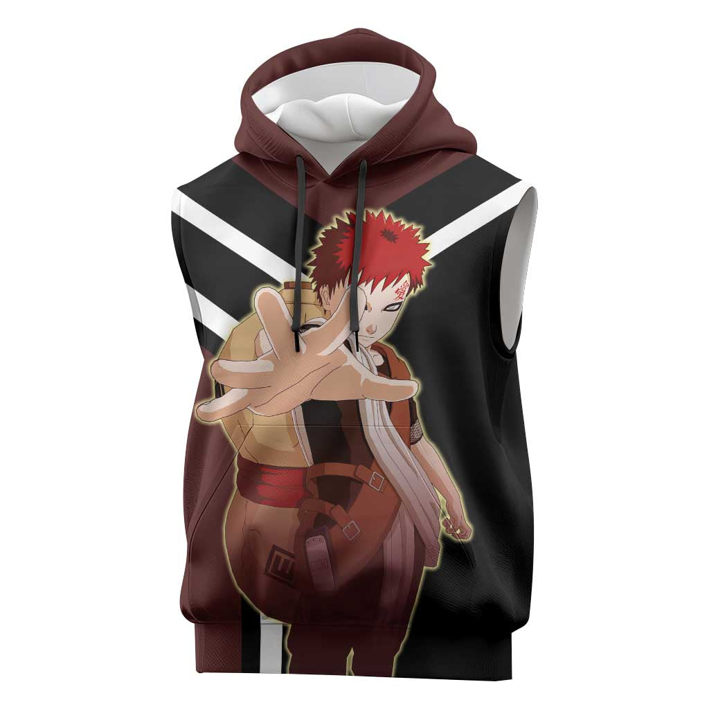 Gaara Naruto Sleeveless Hoodie with Sand Powers and Intense Battle Pose Design - The Mazicc