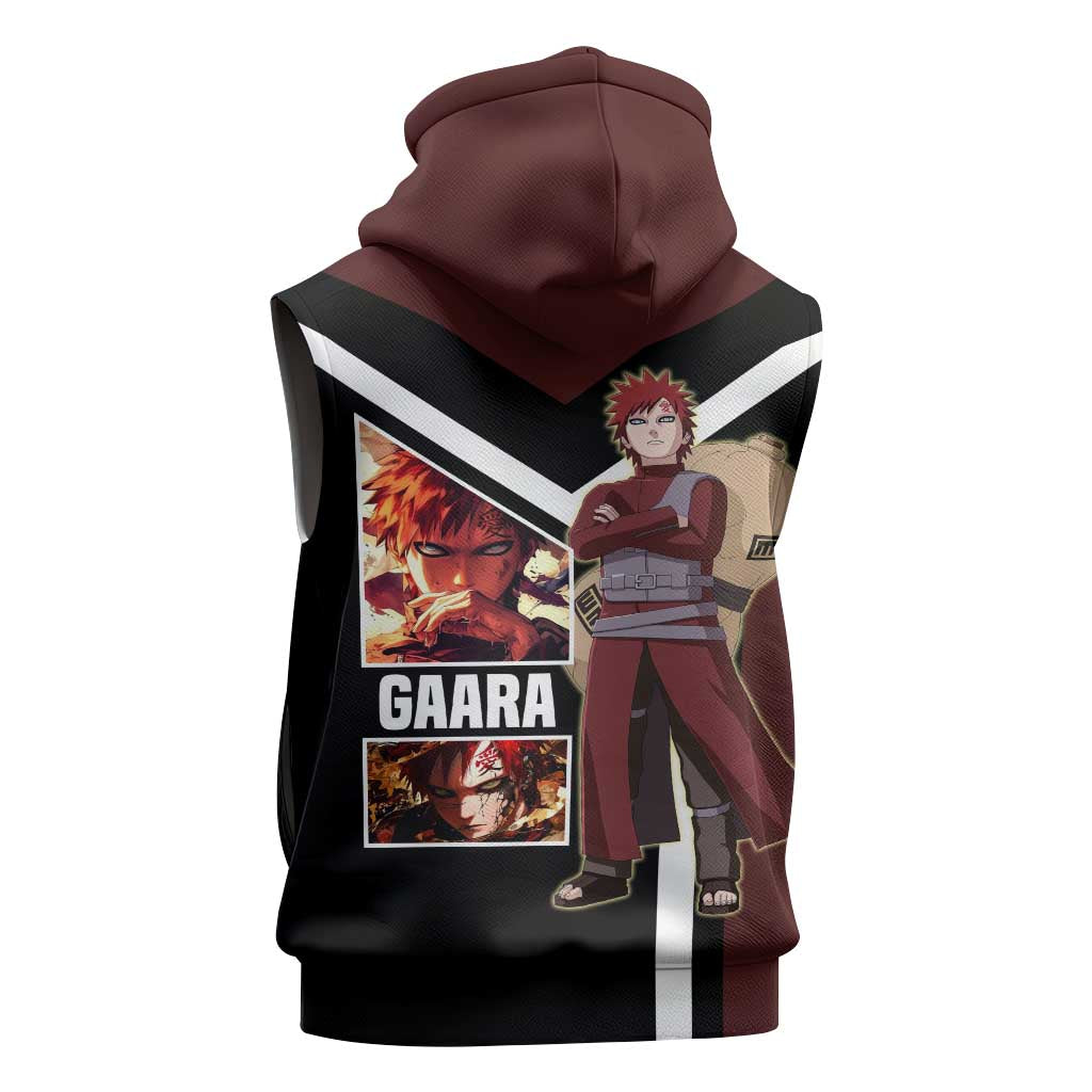 Gaara Naruto Sleeveless Hoodie with Sand Powers and Intense Battle Pose Design - The Mazicc