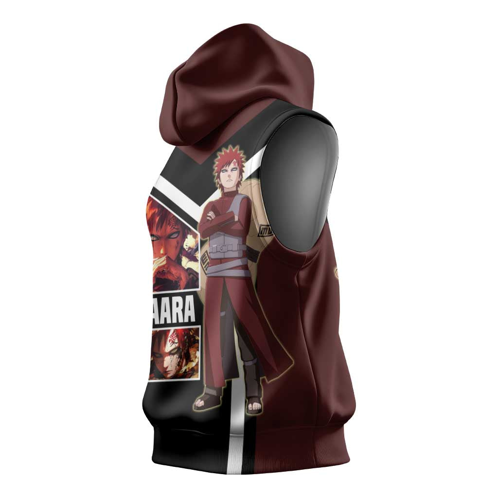 Gaara Naruto Sleeveless Hoodie with Sand Powers and Intense Battle Pose Design - The Mazicc