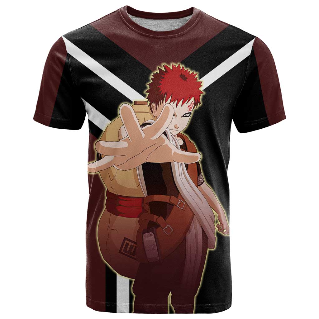 Gaara Naruto T Shirt with Sand Powers and Intense Battle Pose Design - The Mazicc