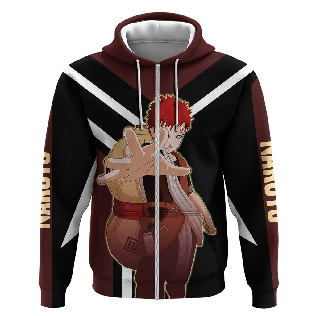 Gaara Naruto Zip Hoodie with Sand Powers and Intense Battle Pose Design - The Mazicc