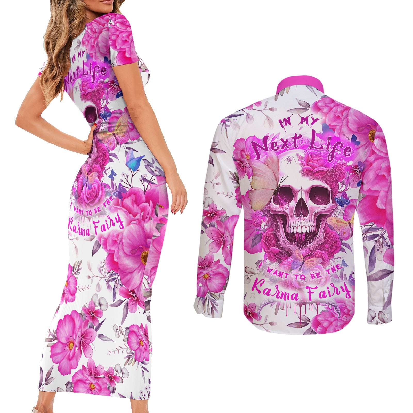 in-my-next-life-i-want-to-be-the-karma-fairy-couples-matching-short-sleeve-bodycon-dress-and-long-sleeve-button-shirts