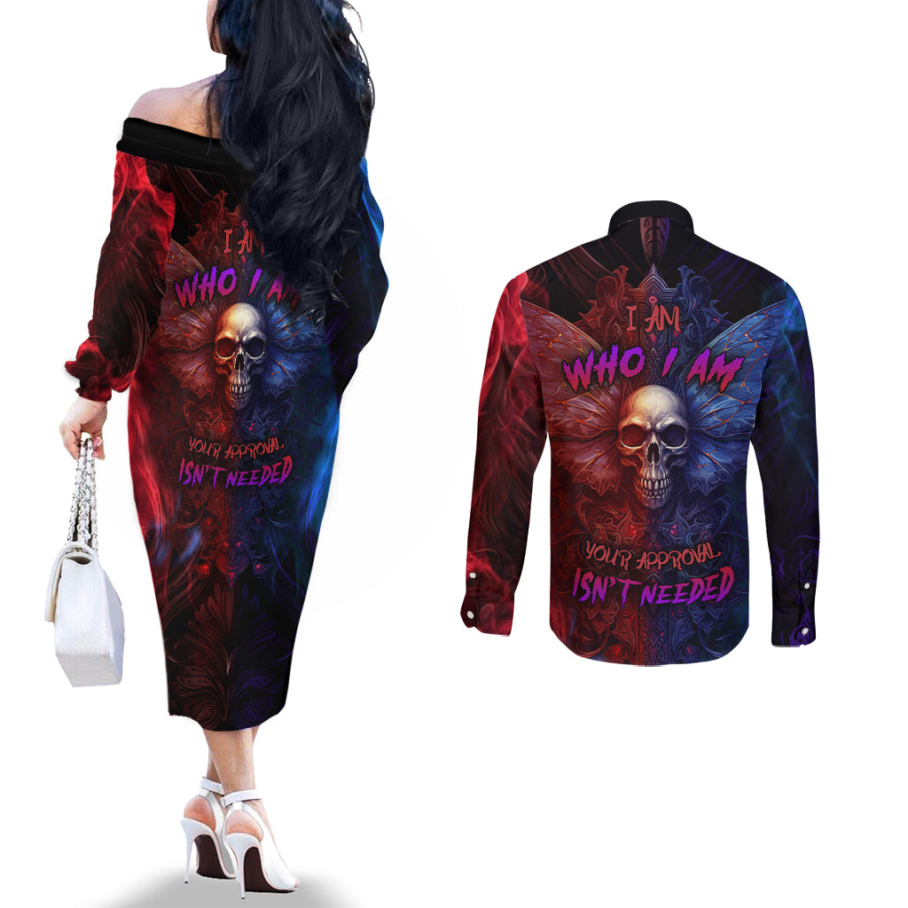 i-am-who-i-am-your-approval-isnt-needed-couples-matching-off-the-shoulder-long-sleeve-dress-and-long-sleeve-button-shirts