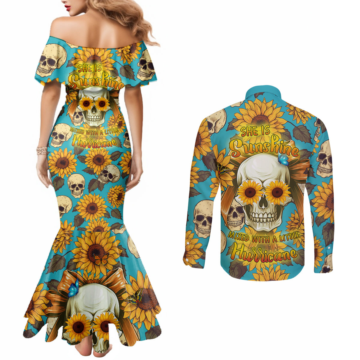 she-is-sunshine-mixed-with-a-little-hurricane-couples-matching-mermaid-dress-and-long-sleeve-button-shirts