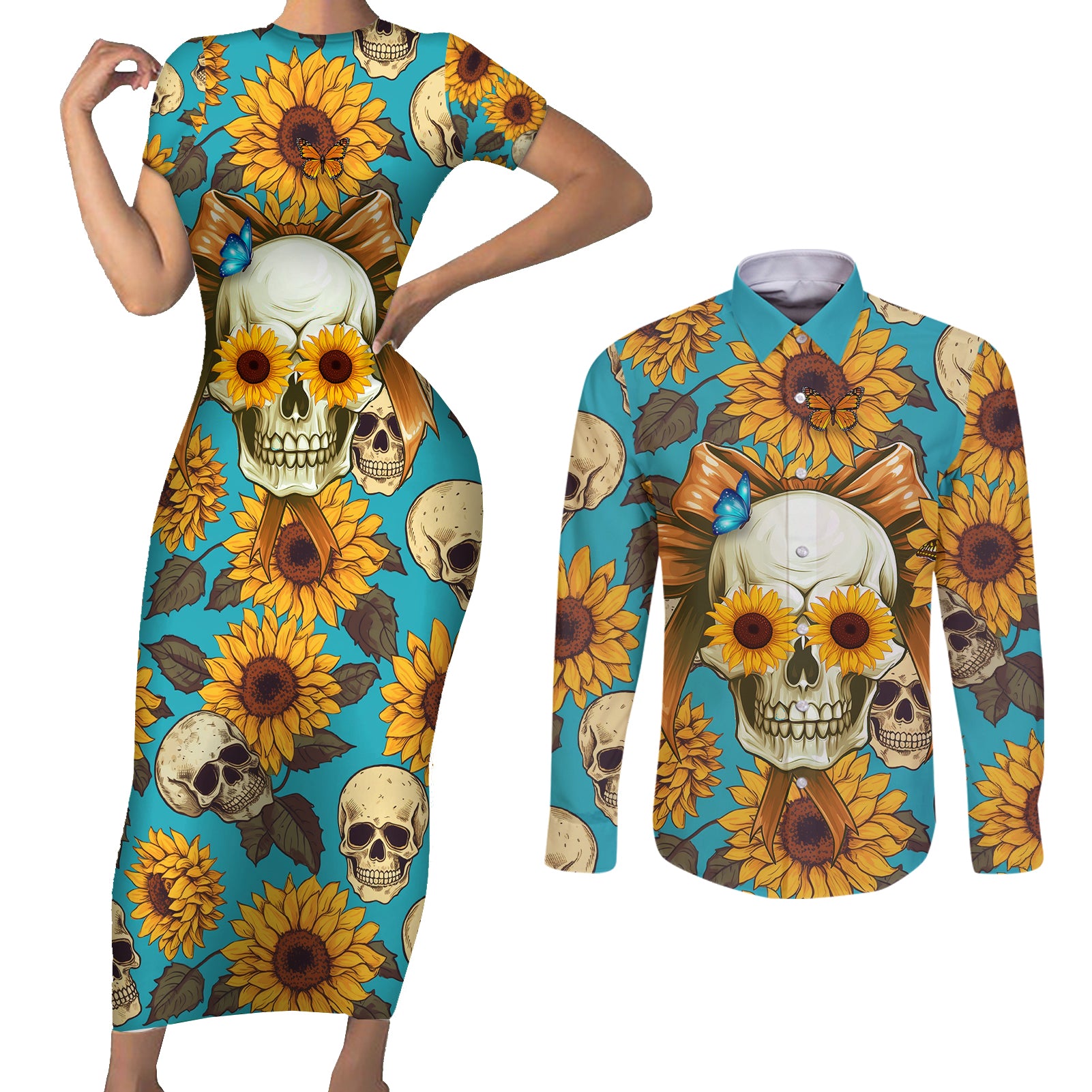 she-is-sunshine-mixed-with-a-little-hurricane-couples-matching-short-sleeve-bodycon-dress-and-long-sleeve-button-shirts