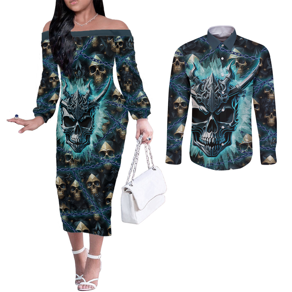 welcome-to-the-dark-side-couples-matching-off-the-shoulder-long-sleeve-dress-and-long-sleeve-button-shirts