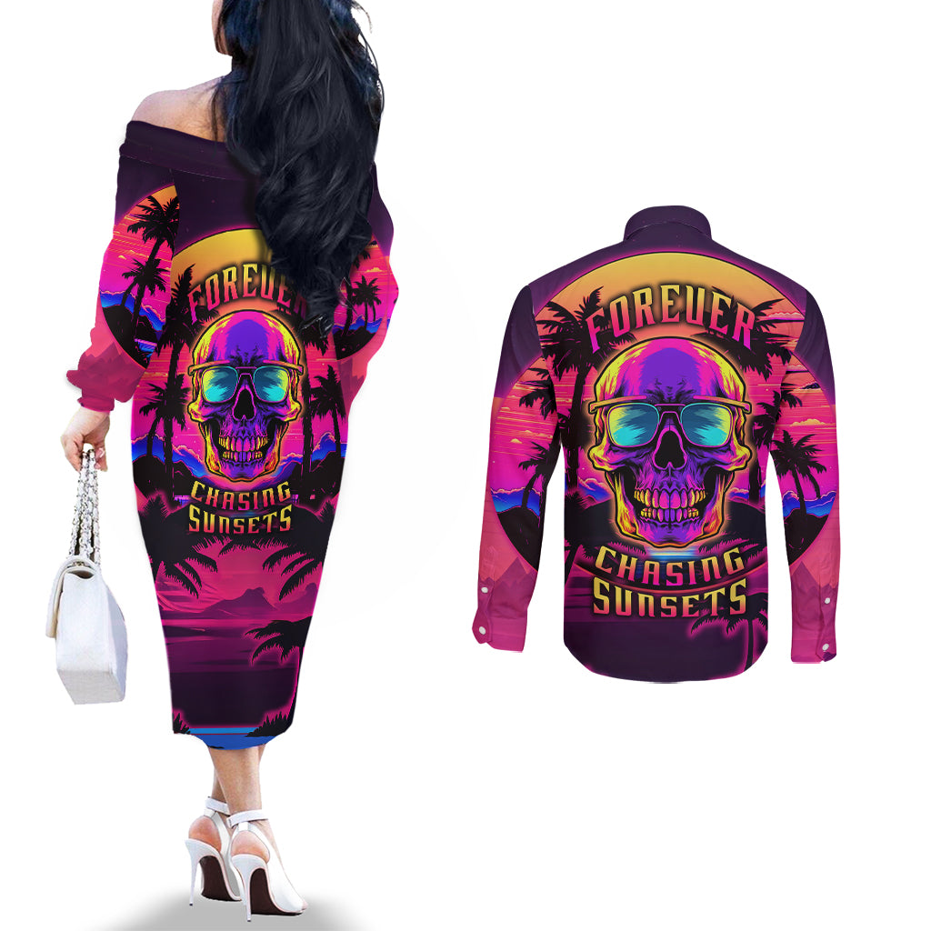 foreuer-chasing-sunsets-skull-couples-matching-off-the-shoulder-long-sleeve-dress-and-long-sleeve-button-shirts