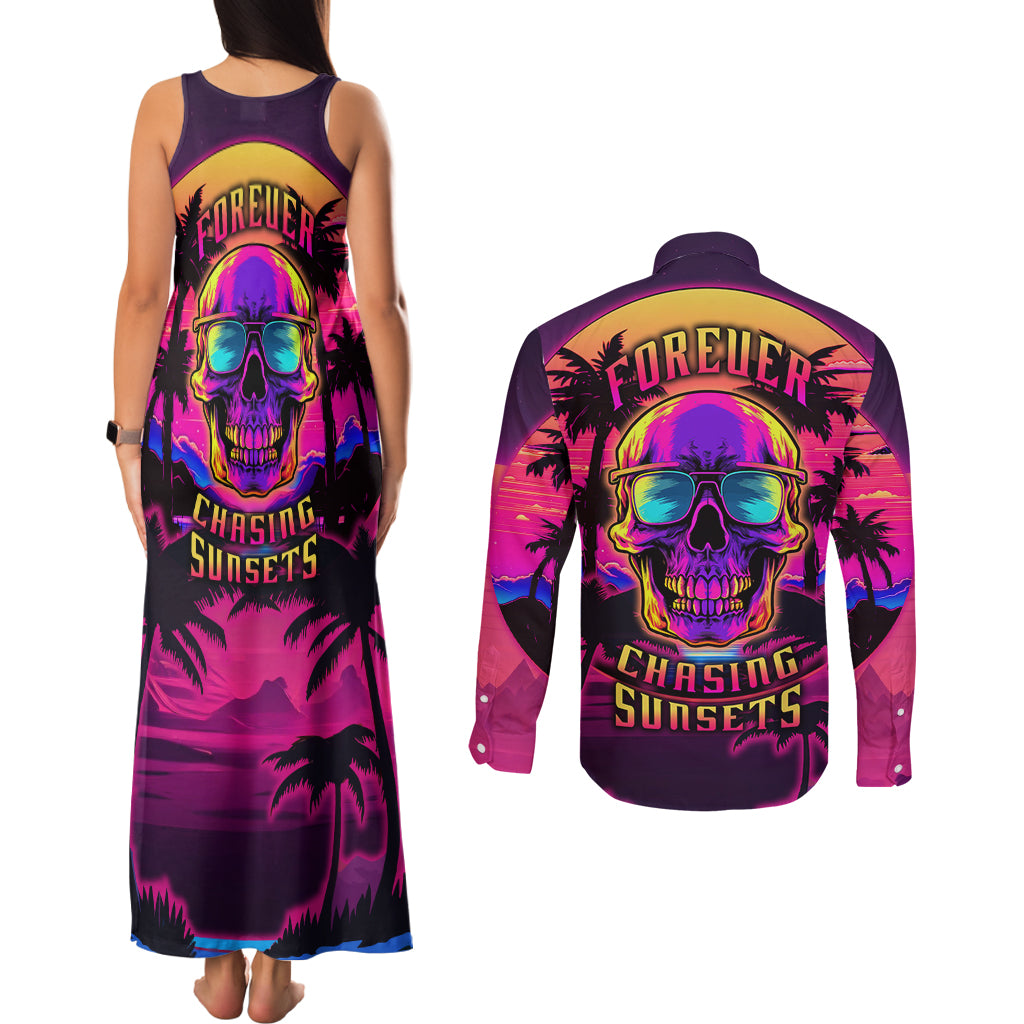 foreuer-chasing-sunsets-skull-couples-matching-tank-maxi-dress-and-long-sleeve-button-shirts