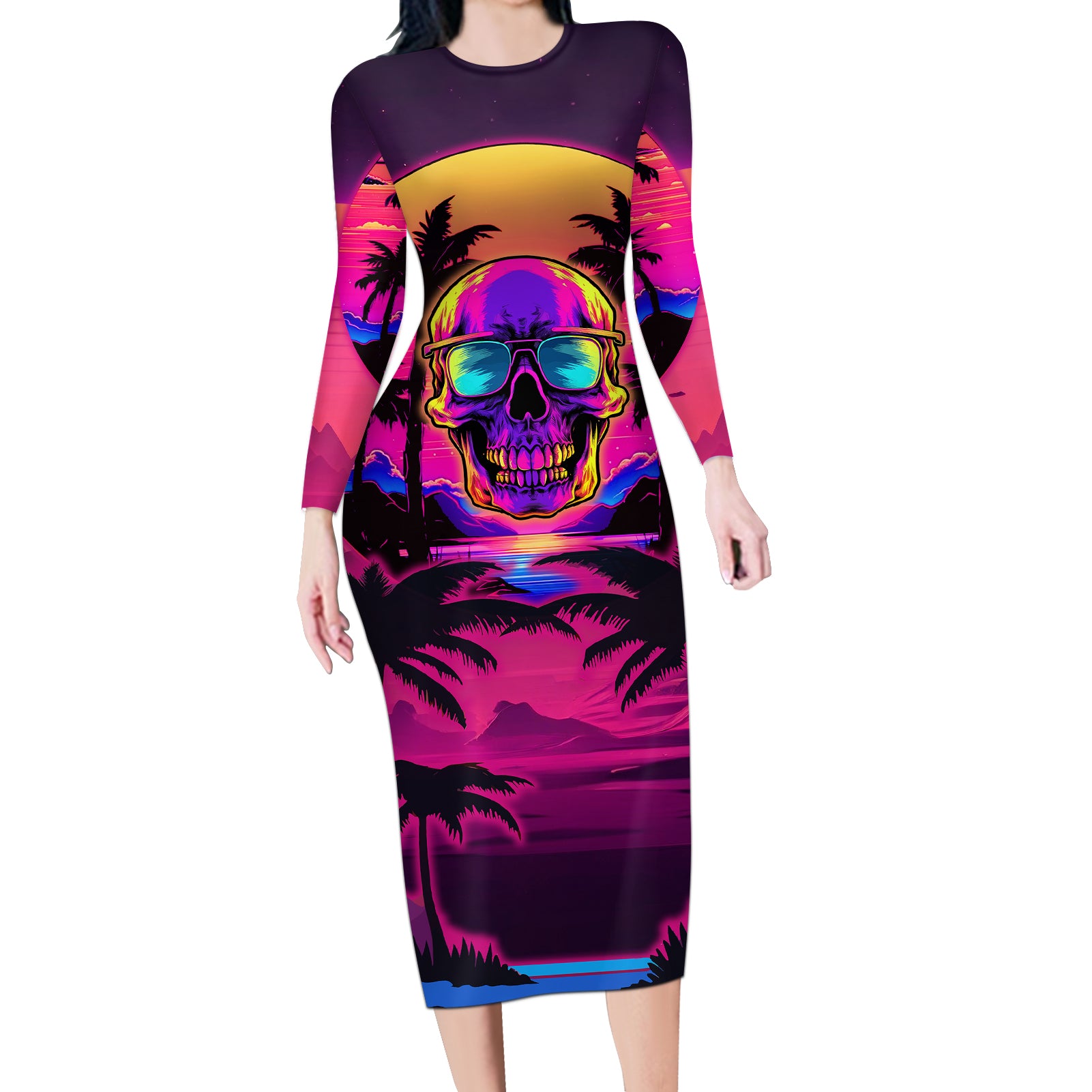foreuer-chasing-sunsets-skull-long-sleeve-bodycon-dress