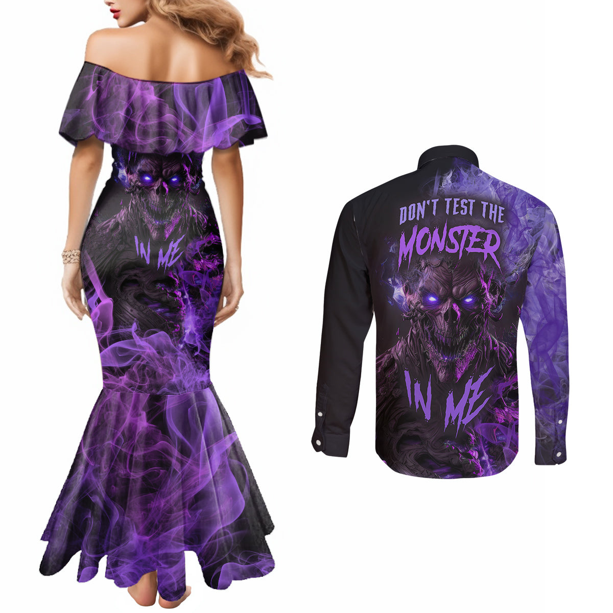 dont-test-the-monster-in-me-couples-matching-mermaid-dress-and-long-sleeve-button-shirts