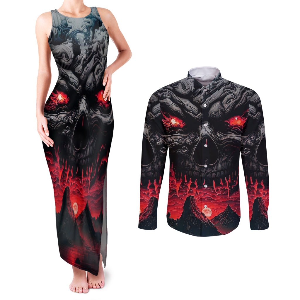 time-to-unleash-alittle-hell-couples-matching-tank-maxi-dress-and-long-sleeve-button-shirts