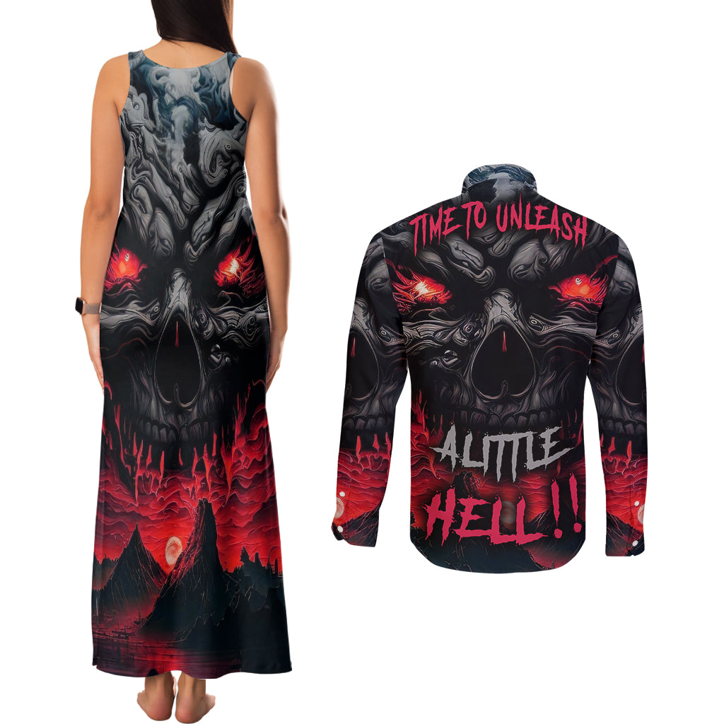 time-to-unleash-alittle-hell-couples-matching-tank-maxi-dress-and-long-sleeve-button-shirts
