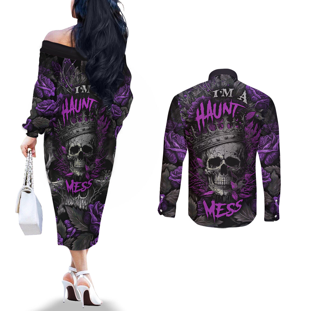 i-am-a-haunt-mess-couples-matching-off-the-shoulder-long-sleeve-dress-and-long-sleeve-button-shirts