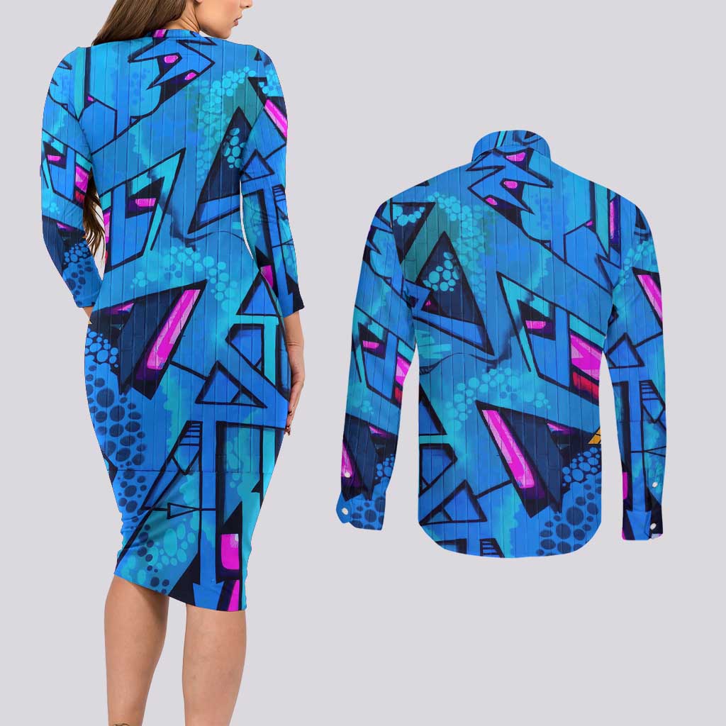 Naruto Akatsuki Urban Grafitti Pain Couples Matching Long Sleeve Bodycon Dress and Long Sleeve Button Shirt Anime  Mix Abstract Style