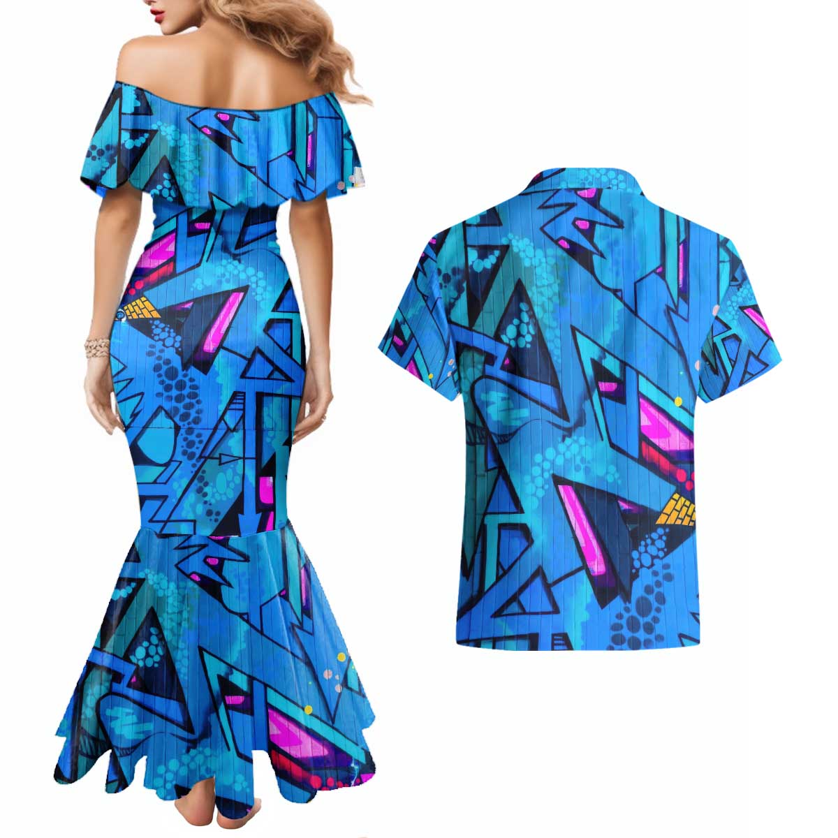 Naruto Akatsuki Urban Grafitti Pain Couples Matching Mermaid Dress and Hawaiian Shirt Anime  Mix Abstract Style