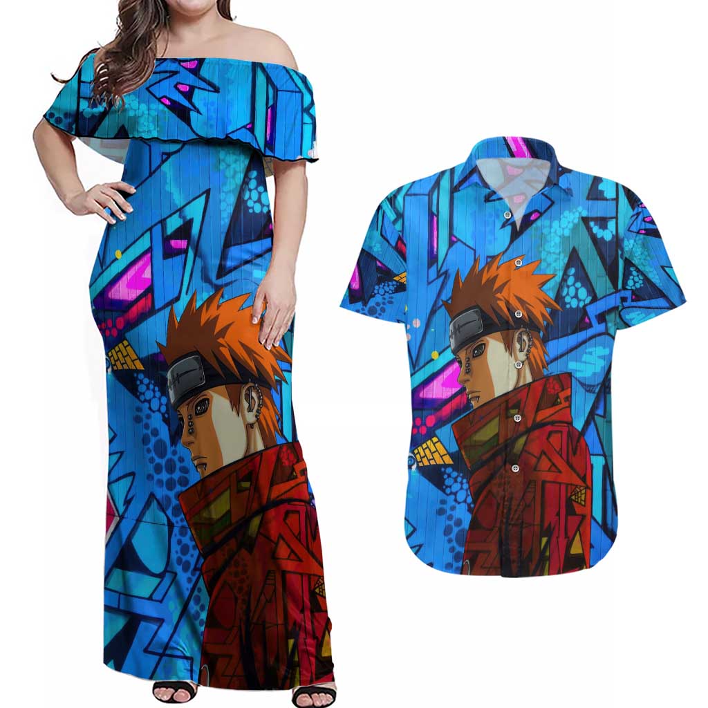 Naruto Akatsuki Urban Grafitti Pain Couples Matching Off Shoulder Maxi Dress and Hawaiian Shirt Anime  Mix Abstract Style