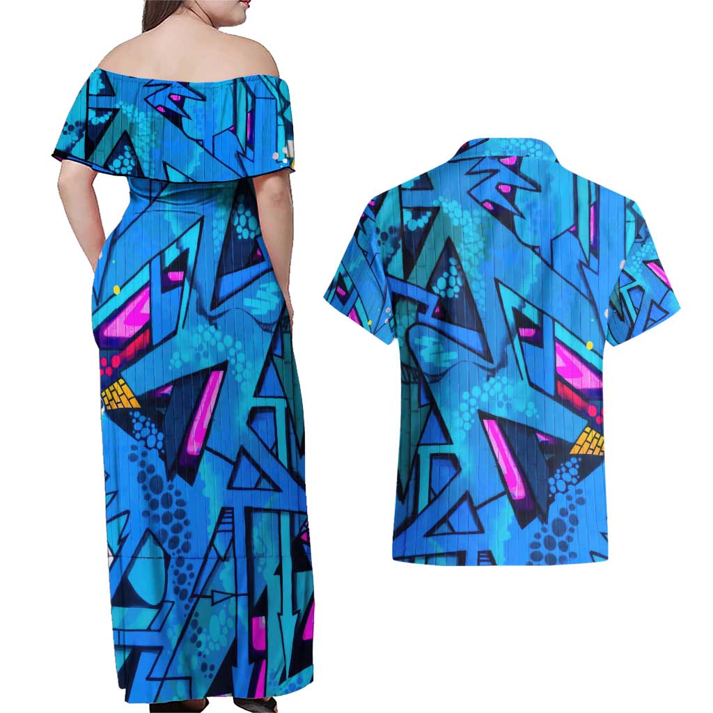 Naruto Akatsuki Urban Grafitti Pain Couples Matching Off Shoulder Maxi Dress and Hawaiian Shirt Anime  Mix Abstract Style