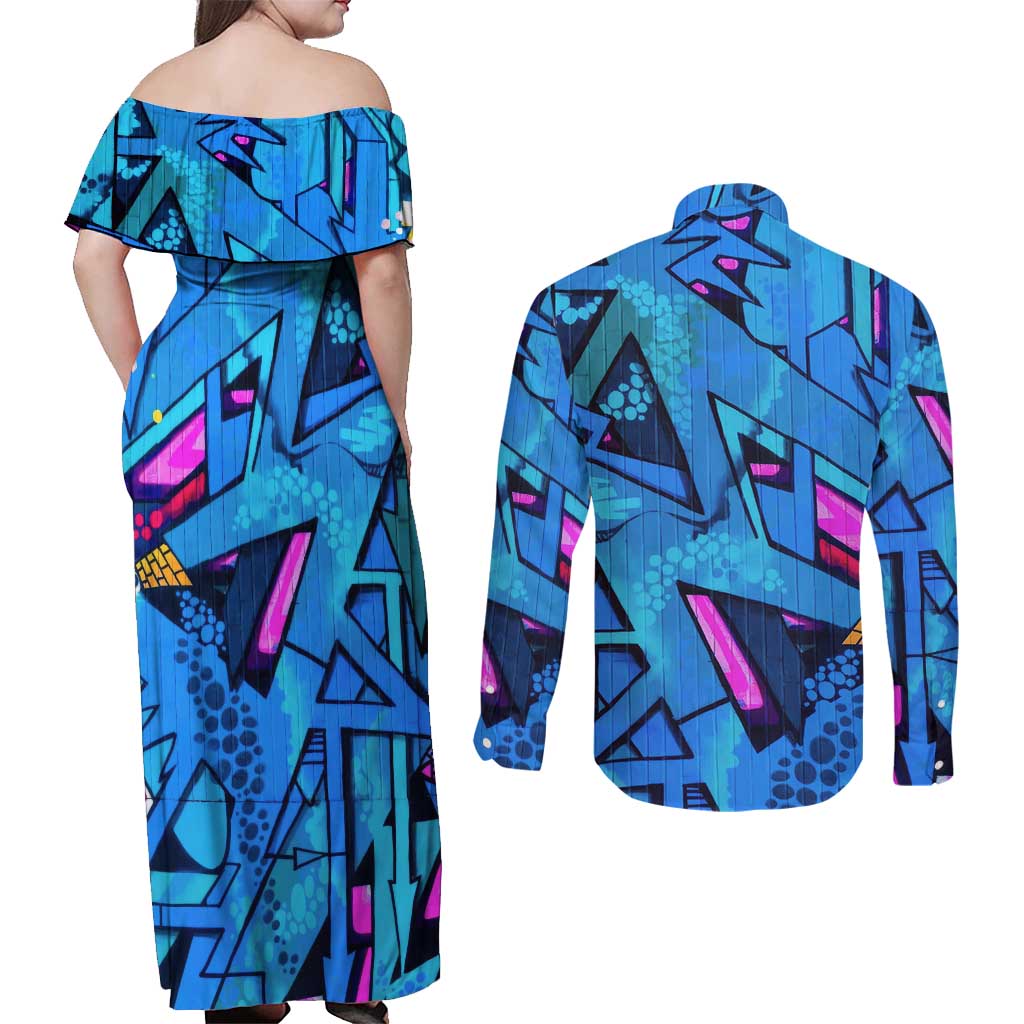 Naruto Akatsuki Urban Grafitti Pain Couples Matching Off Shoulder Maxi Dress and Long Sleeve Button Shirt Anime  Mix Abstract Style